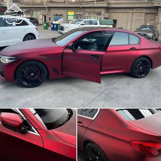 Red wrapped vehicle finish with detail views